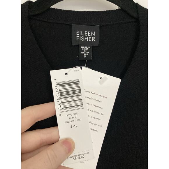 Eileen Fisher Black Viscose Nylon Jersey V-neck Long Sleeve Top Small Minimalist - Picture 4 of 7